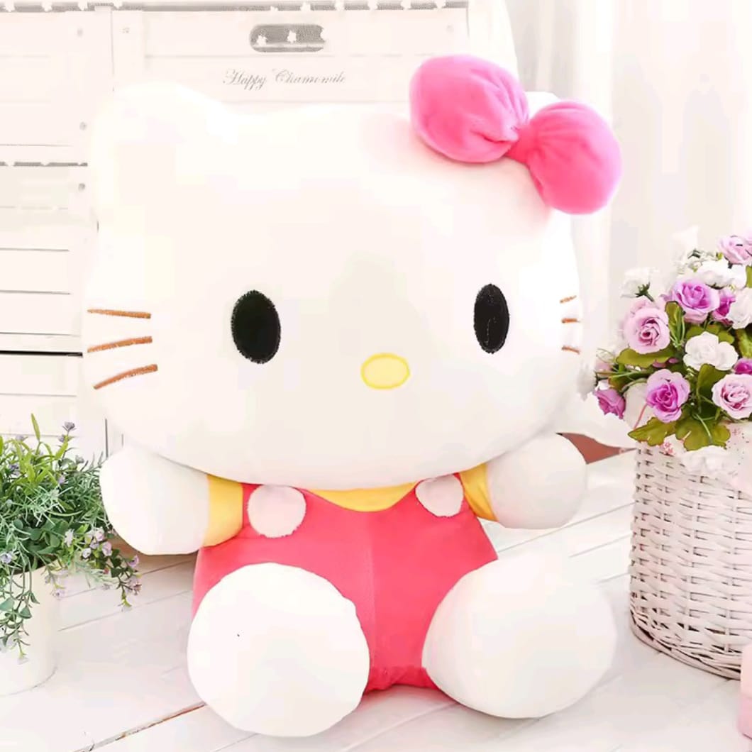Cute Hello Kitty Plush Toy | Oversized Stuffed Animal Doll with Pink Bow & Overalls