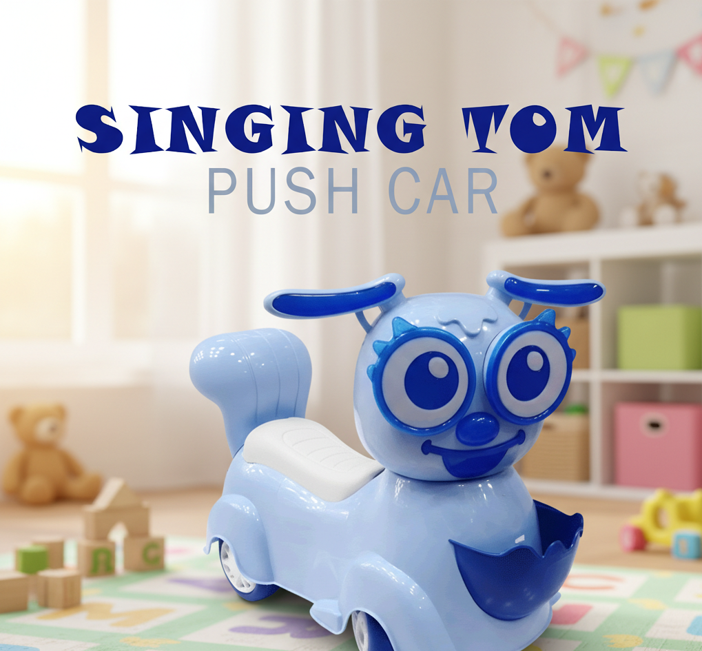 Singing Tom Push Car for Toddlers - Musical Blue Character Ride-On Toy
