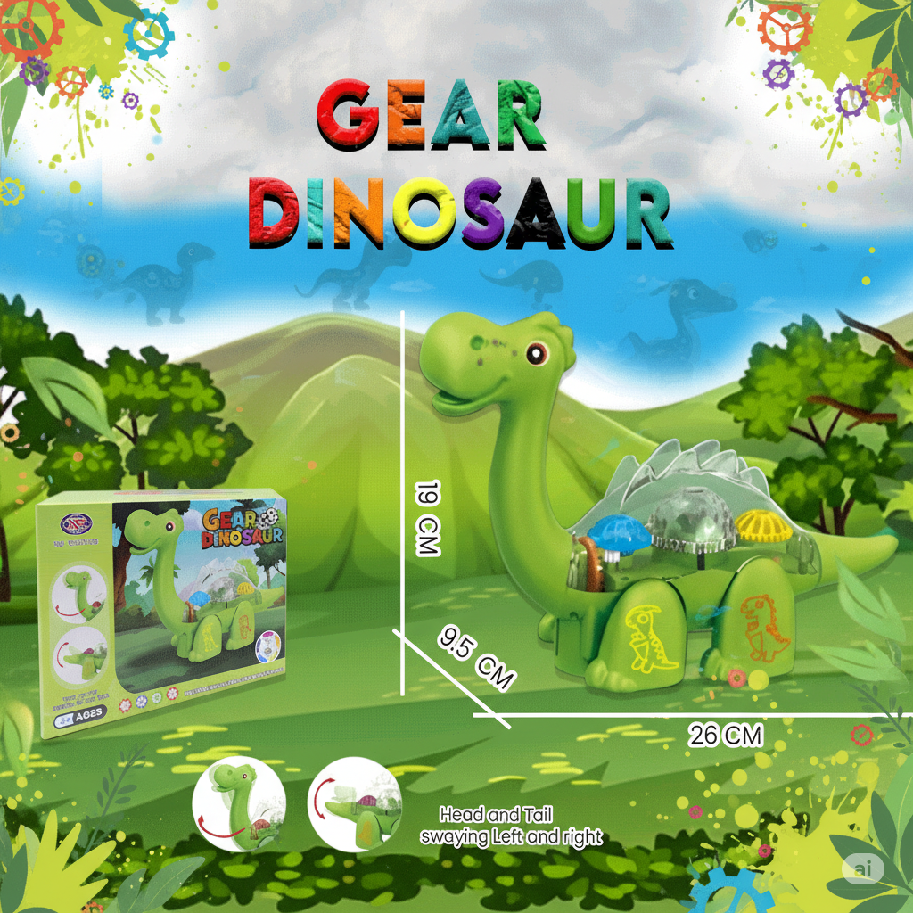 Transparent Gear T-Rex Dinosaur Toy with Lights & Sound | Educational STEM Gift