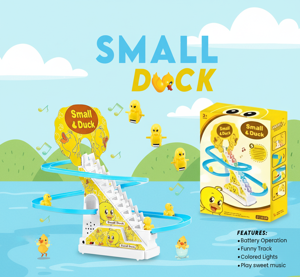 Small Duck Race Track Toy - Electric Climbing Ducks with Slide, Lights & Music