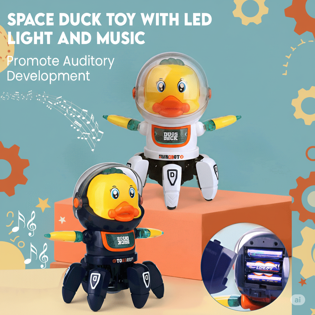 Space Duck Robot Toy with LED Lights & Music | Walking Astronaut Duck Toy for Kids