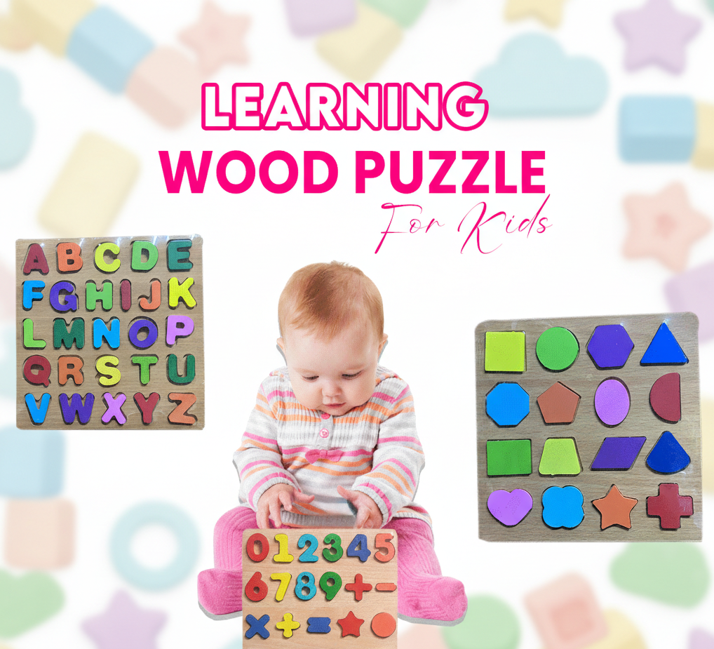 Wooden Learning Puzzles for Kids | Alphabet, Numbers & Shapes Montessori Toy