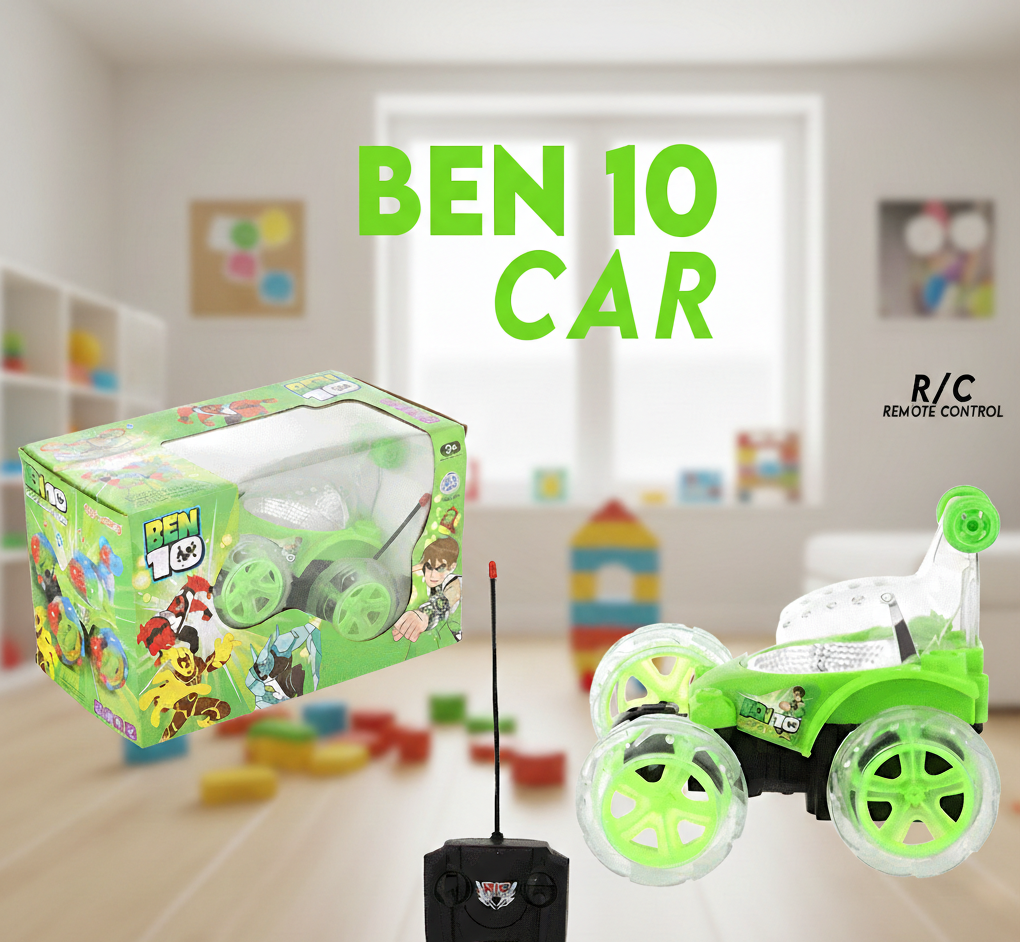 Ben 10 Remote Control Stunt Car - R/C Flipping Vehicle with Lights for Kids