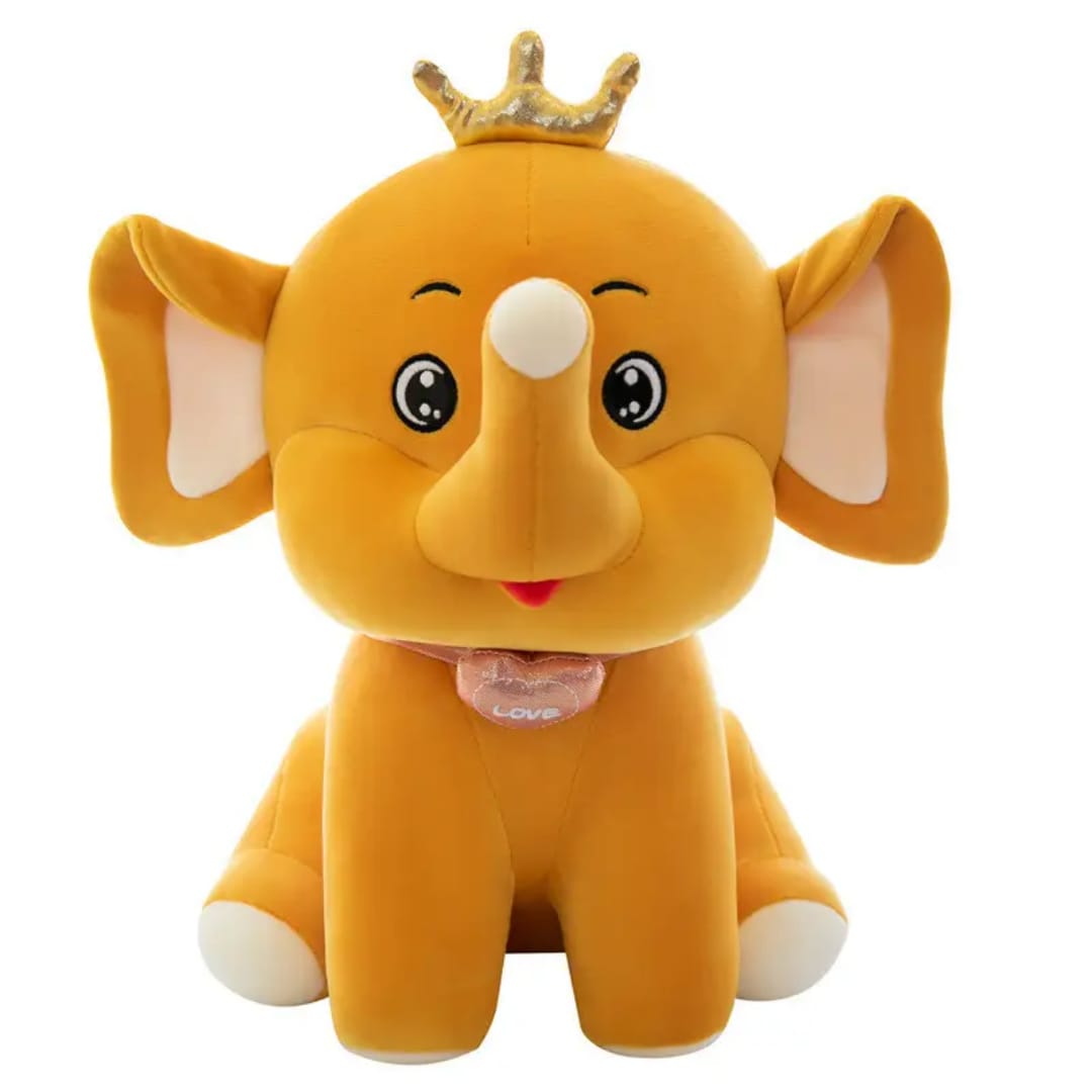 Cute Crowned Elephant Plush Toy | Royal Stuffed Animal with "LOVE" Charm | Adorable Gift for Kids