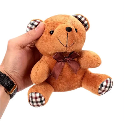 Cute White Mini Teddy Bear Plush Keychain | Plaid Accents & Brown Bow | Bag Charm Gift