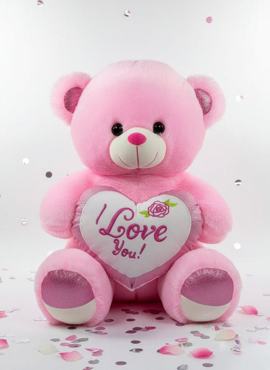 Soft Pink Bear with Glitter Accents & Embroidered Heart