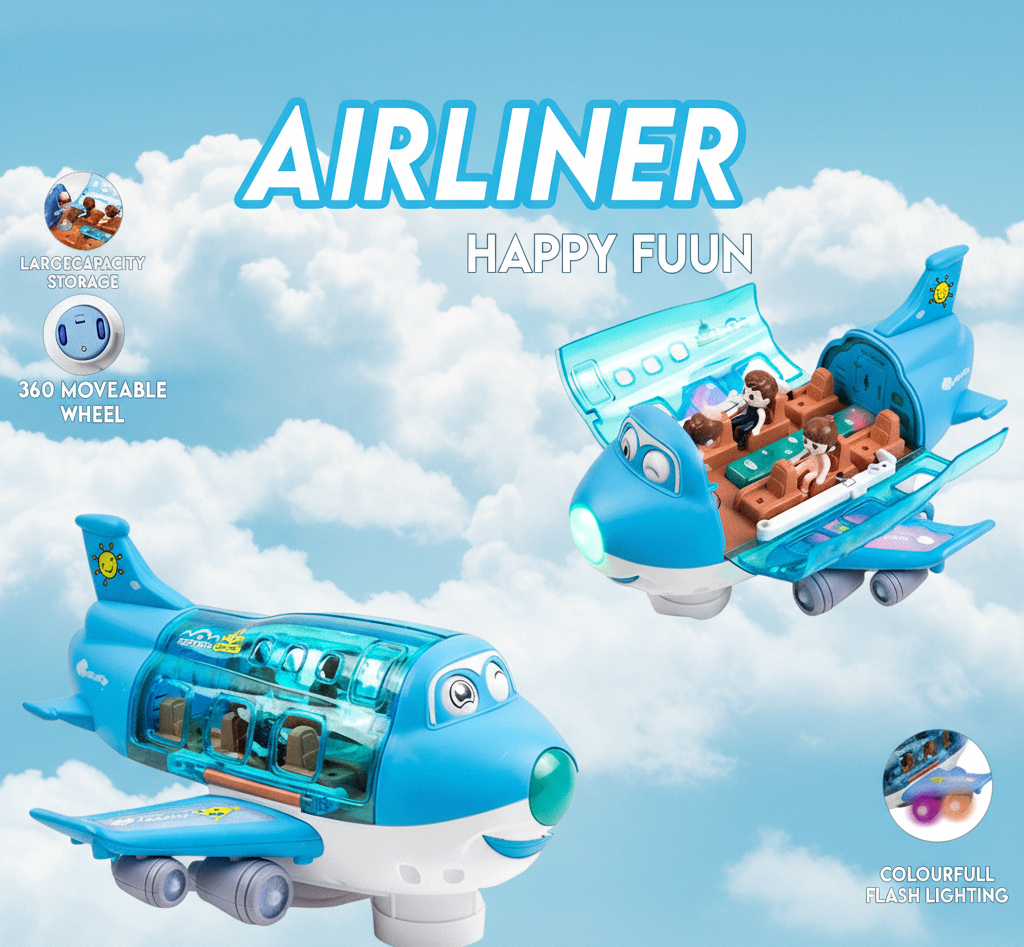 Happy Fun Airplane Toy with Storage & 360° Wheels - Educational Toddler Airliner