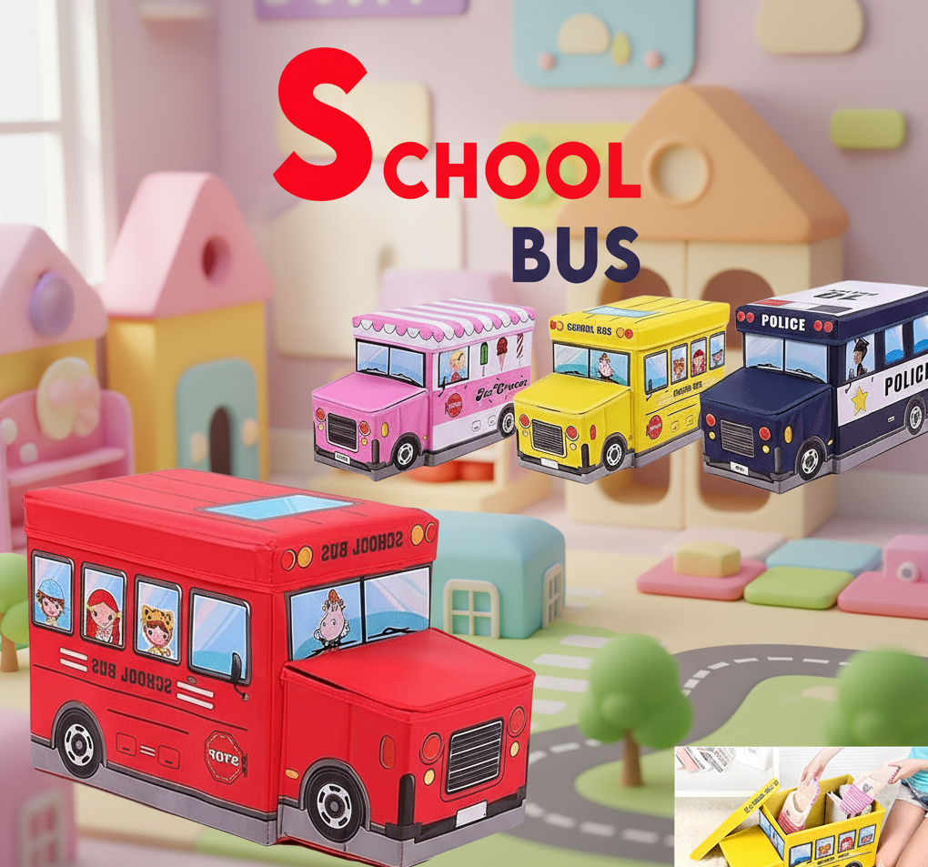 Kids Foldable School Bus Storage Box – Multi-Purpose Toy Organizer & Play Bus Seat for Children