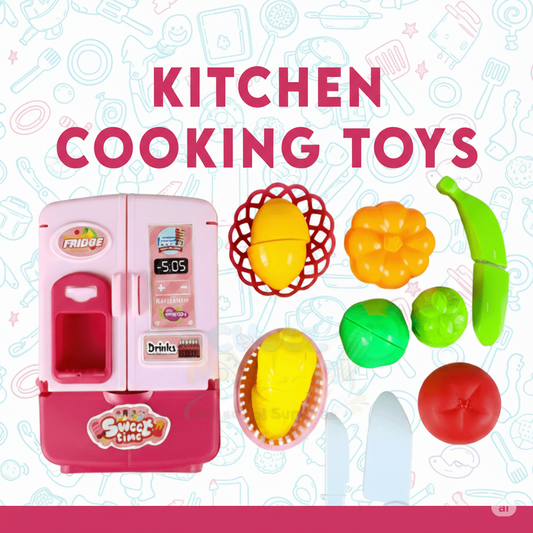 Kids Pretend Play Kitchen Refrigerator & Sliceable Food Toy Set