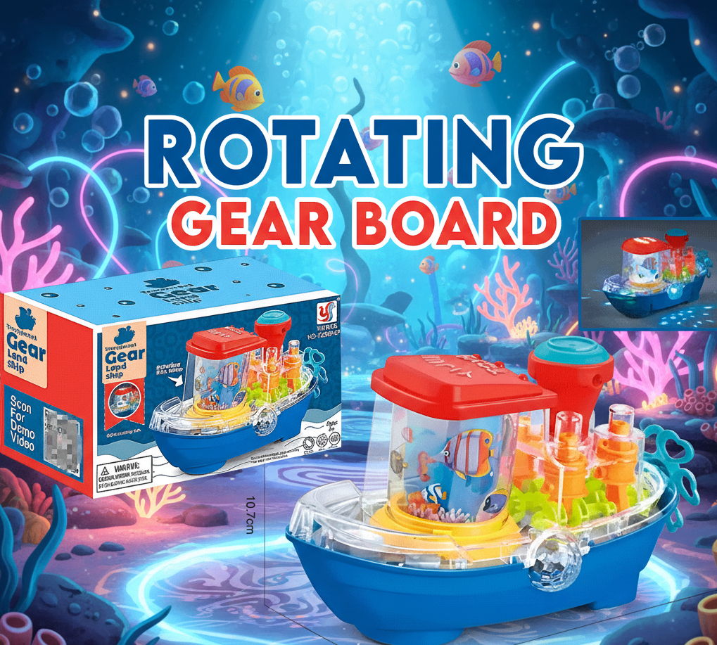 Rotating Gear Board Toy Boat – Colorful Light-Up Gear Ship With Music & Moving Parts for Kids (3+ Years)
