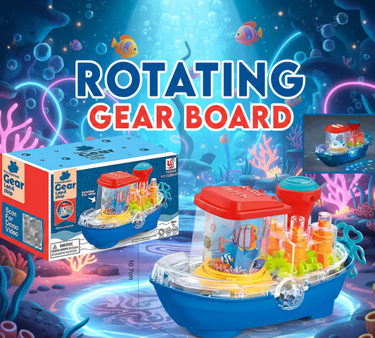 Rotating Gear Board Toy Boat – Colorful Light-Up Gear Ship With Music & Moving Parts for Kids (3+ Years)