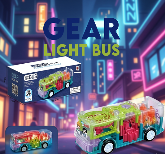 Kids Gear Light Bus Toy – Transparent Mechanical Gear Bus with LED Lights & Music for Boys & Girls