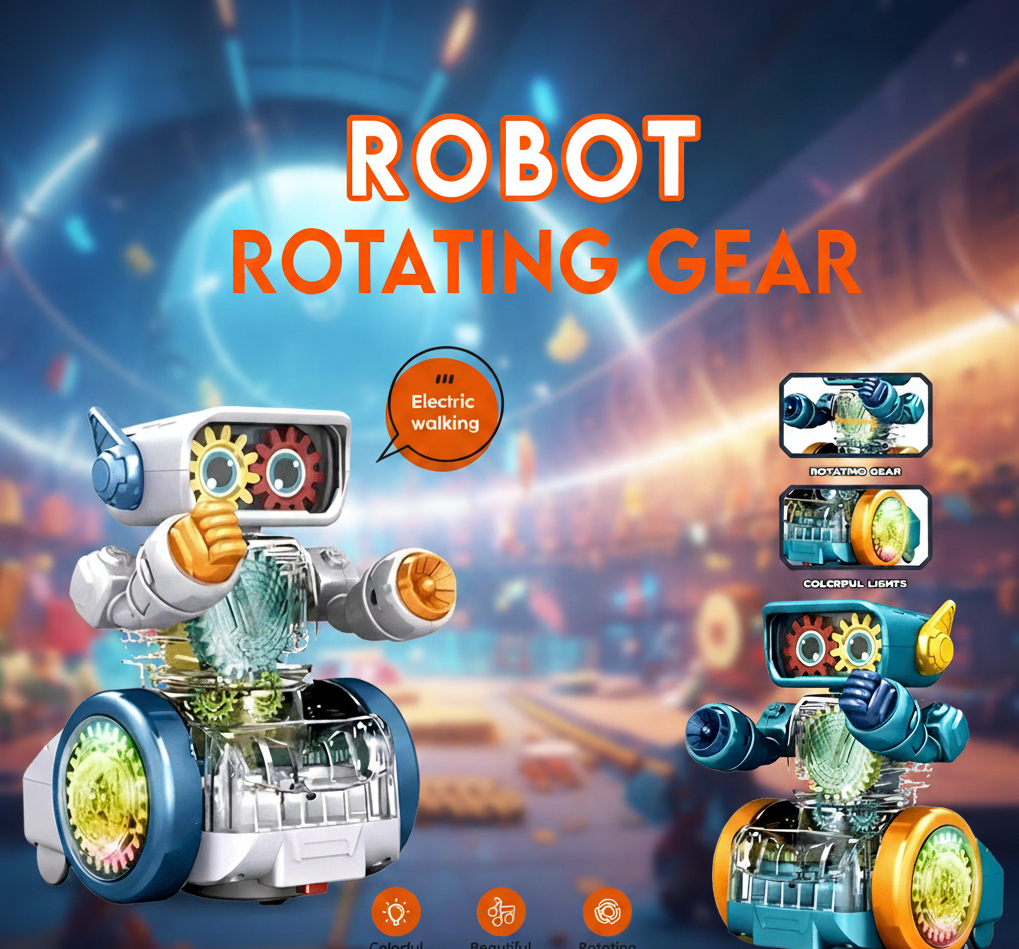 Electric Transparent Gear Robot Toy - Walking, Rotating Gears & Colorful Lights