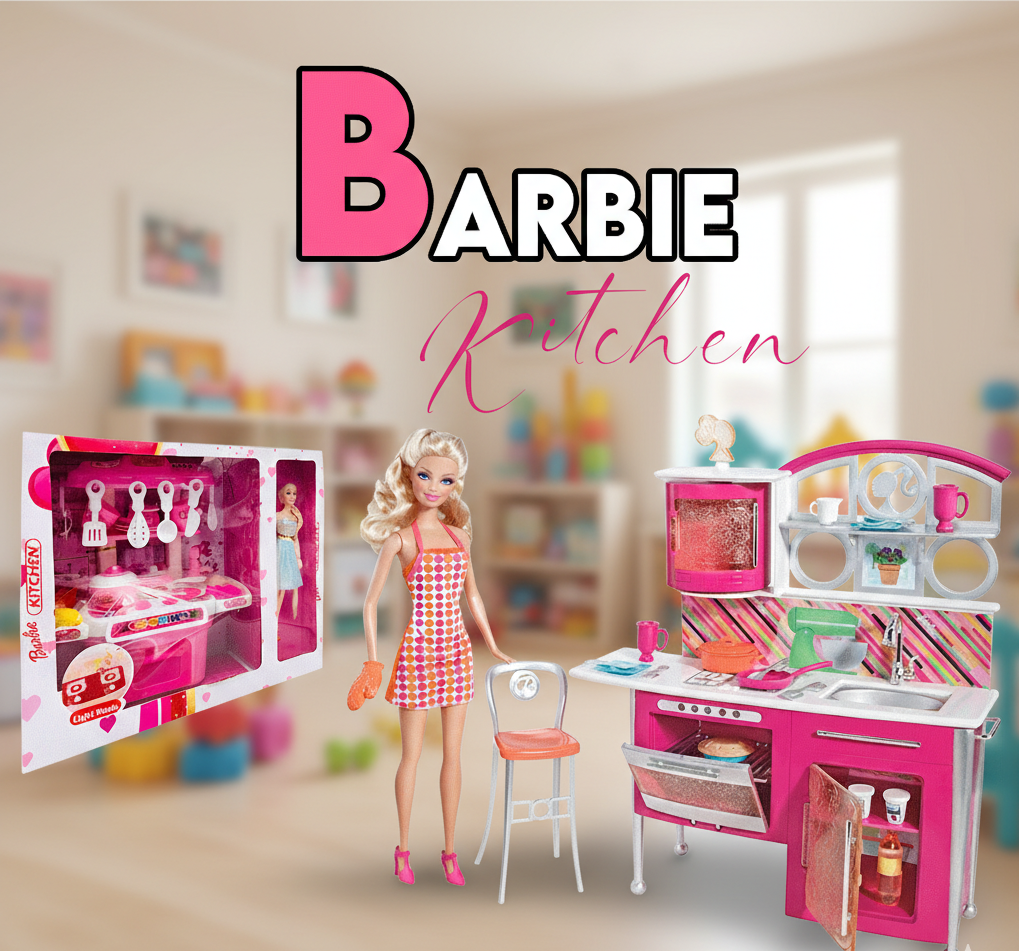 Barbie-Style Doll Kitchen Playset | Pretend Play Cooking Toy Set for Girls