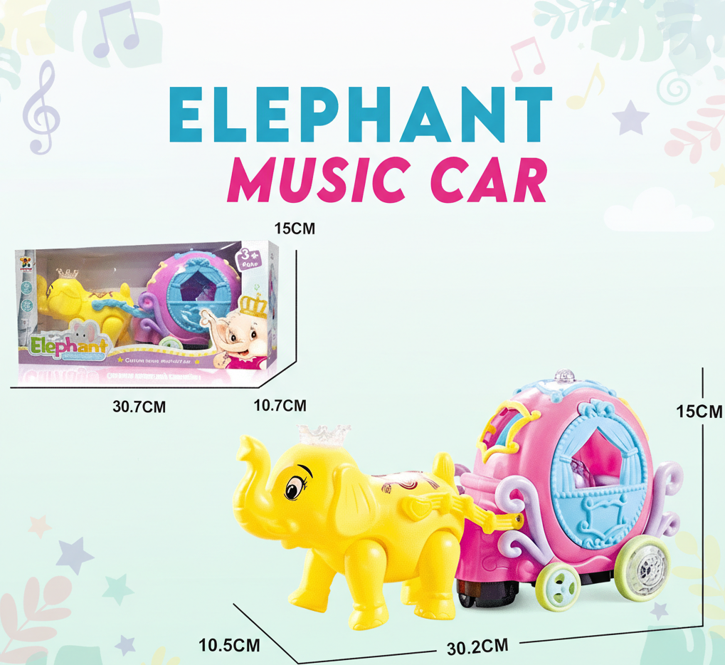 Electric Elephant Music Car & Carriage Toy | Bump-and-Go Animal Vehicle for Toddlers
