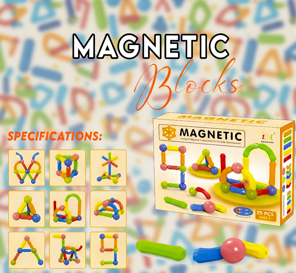 Magnetic Building Blocks Set for Kids | STEM Educational Construction Toy (25 Pcs)