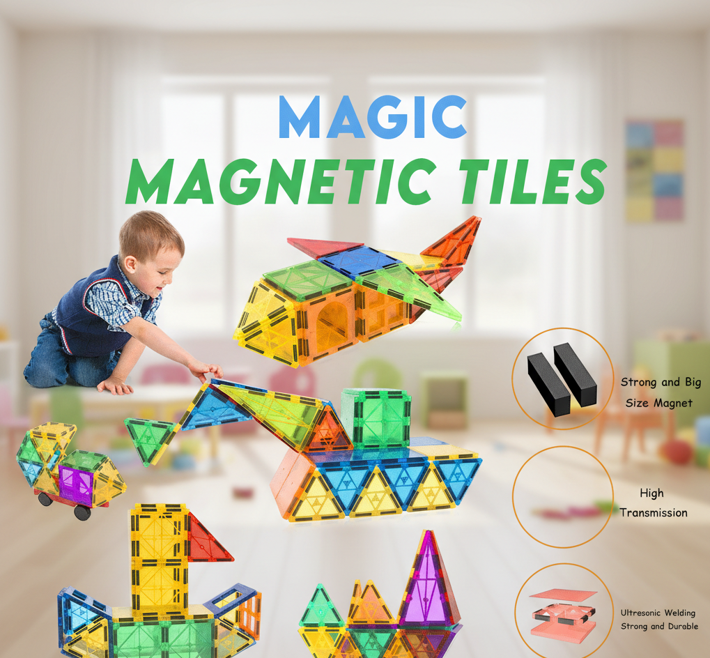 Magic Magnetic Tiles Building Blocks Set - STEM Educational Toy for Kids