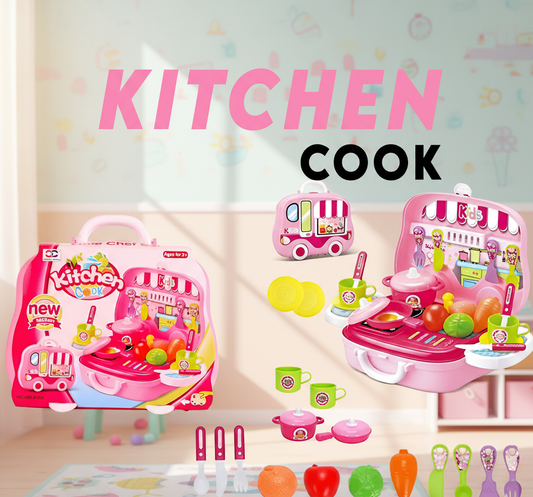 Kids Kitchen Cook Play Set – Portable Cooking Toy Set with Utensils, Food & Accessories | Pretend Play Kitchen for Girls & Boys