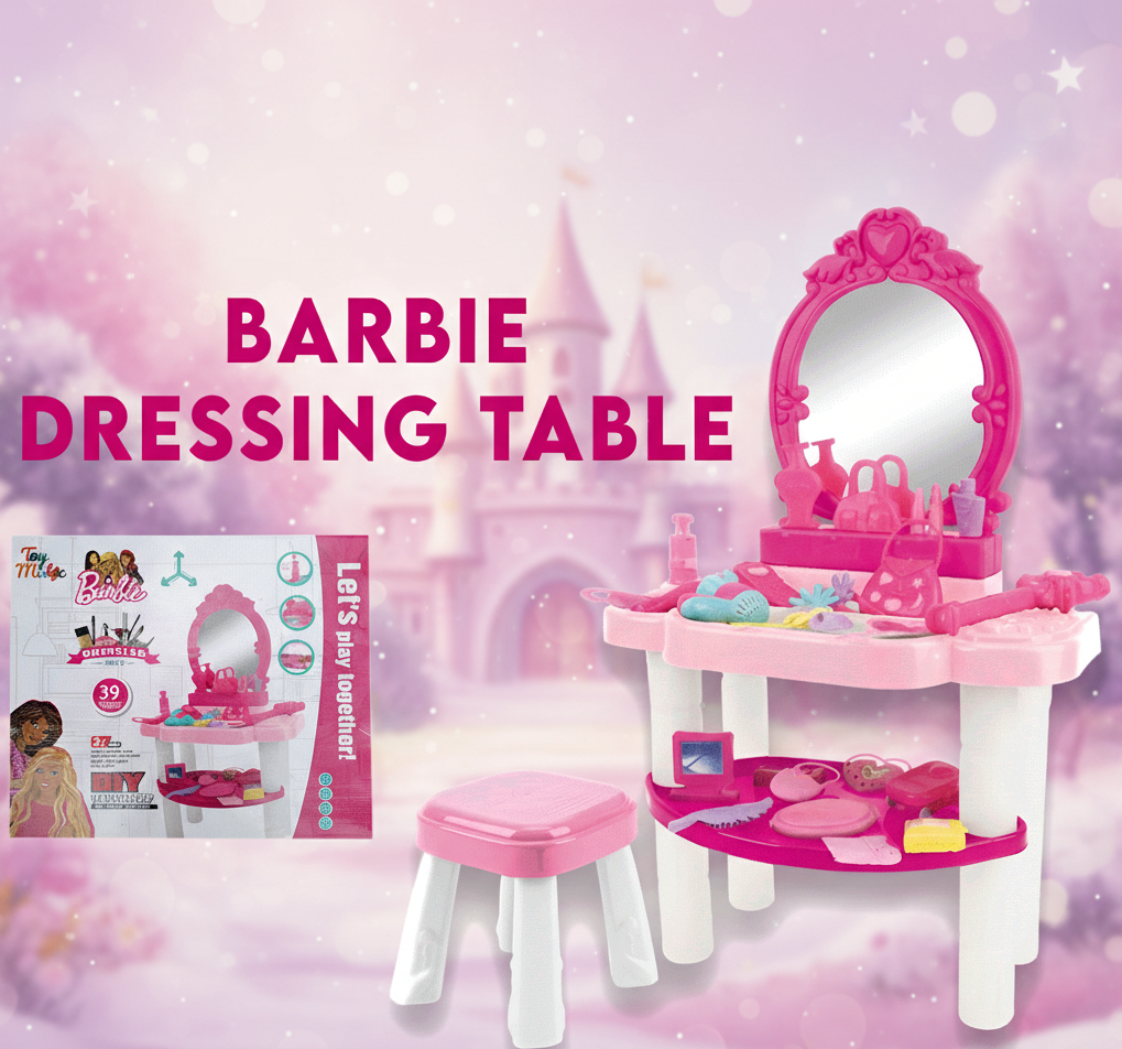 Kids' Barbie Princess Dressing Table Vanity Set with Stool and Accessories