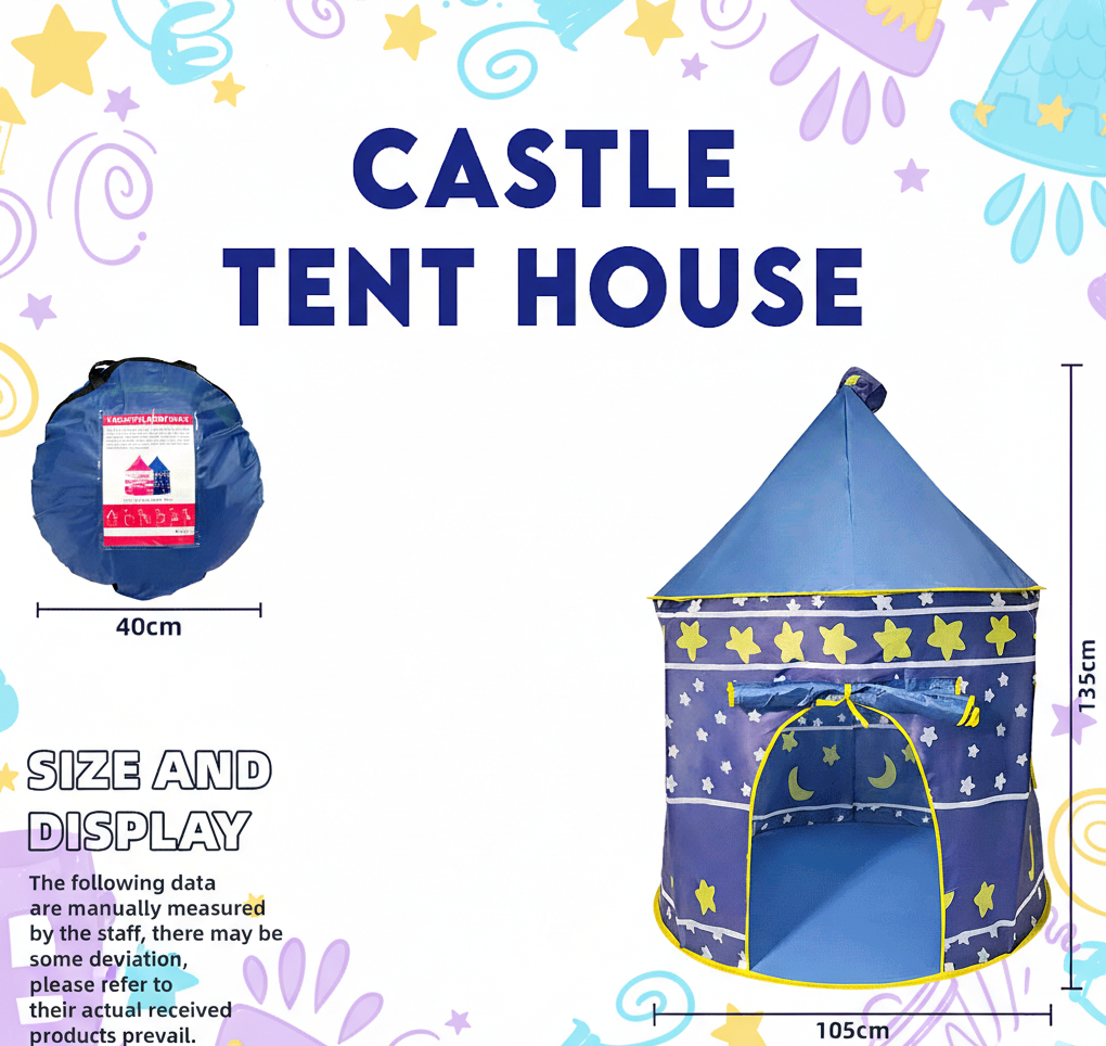 Children's Indoor Play Tent with Carry Bag - Starry Night Blue Design