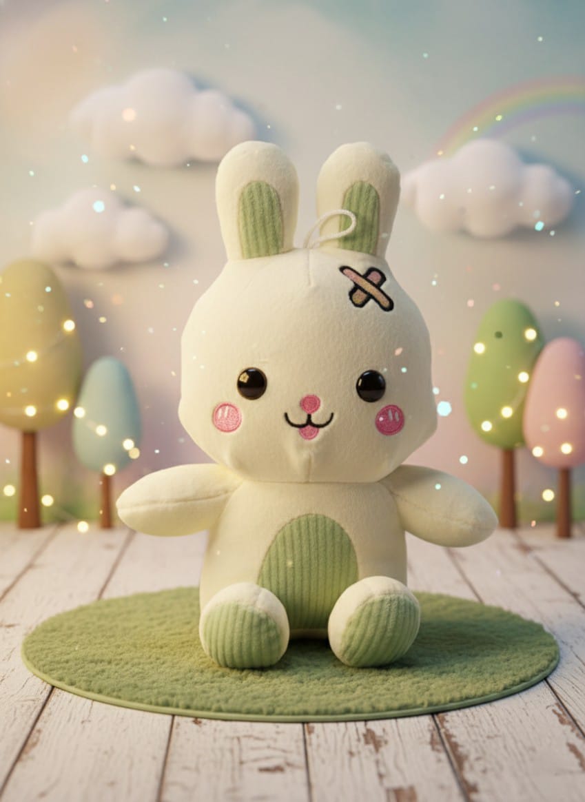 Kawaii Bunny Rabbit Plush Toy with Band-Aid Detail | Pastel Green Stuffed Animal