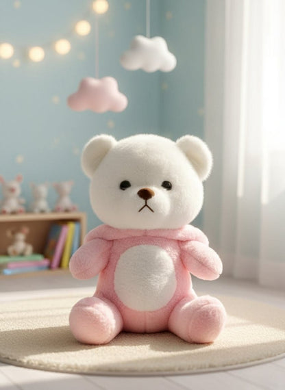 Adorable Twin Teddy Bears: Pink & Yellow Plushies on a Cloud Pikachu Plush Toy in Hooded Costume - Cute Stuffed Animal