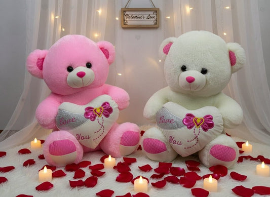 Big Pink and White Bears with Heart Pillows | Romantic Decor