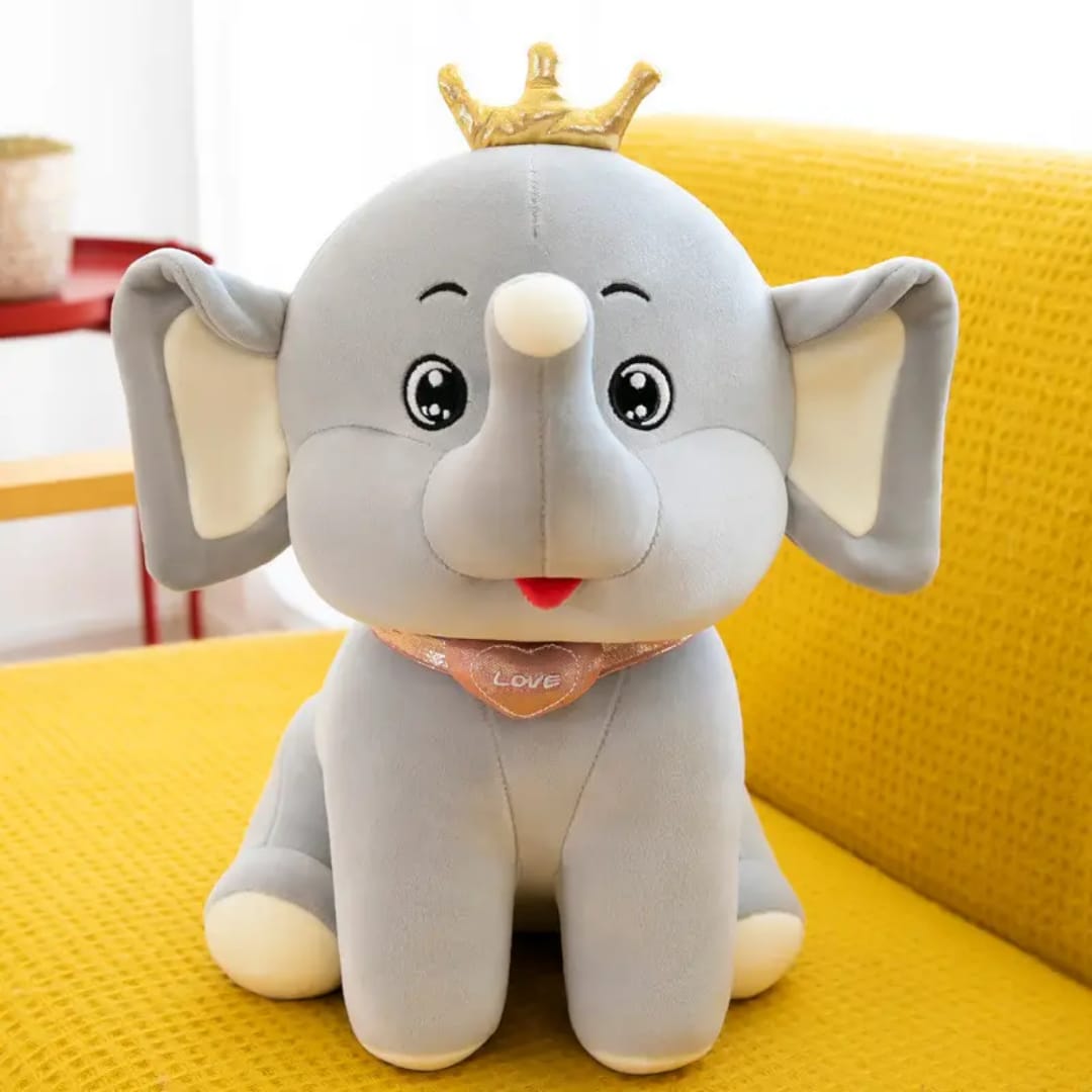 Cute Crowned Elephant Plush Toy | Royal Stuffed Animal with "LOVE" Charm | Adorable Gift for Kids